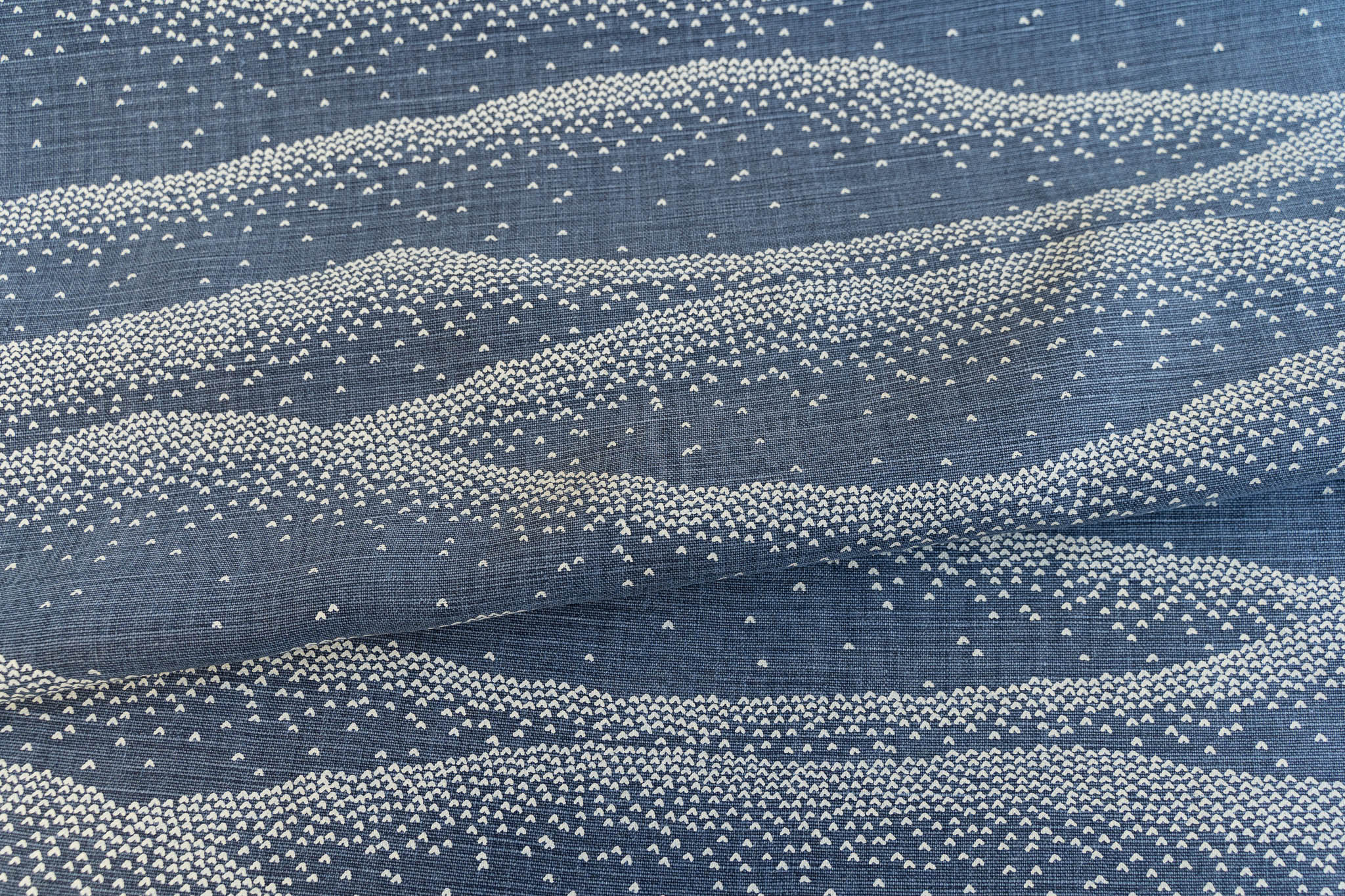 Mountainscape in Cream on Indigo Heavyweight Fabric sample