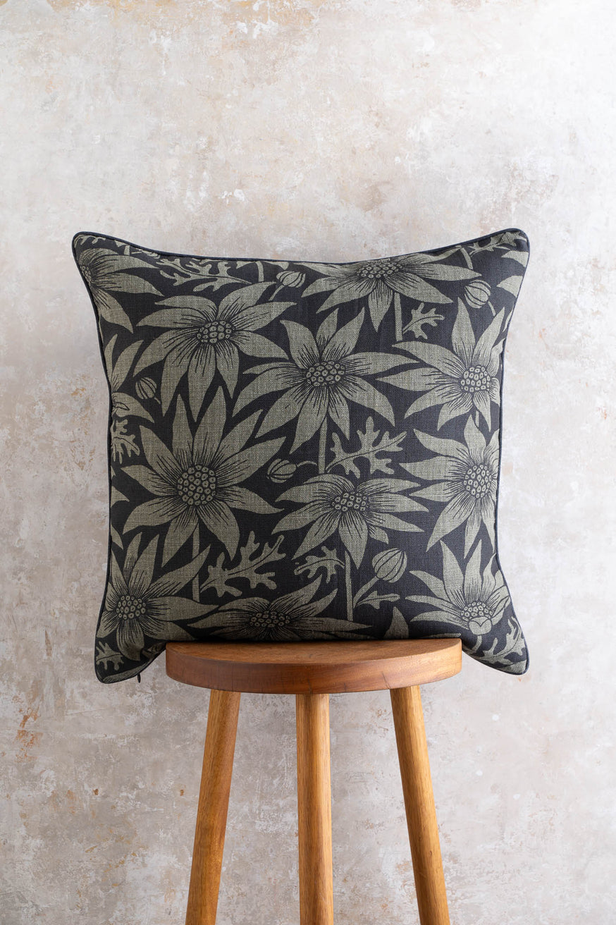Flannel Flower in Coal on Spinifex Heavyweight