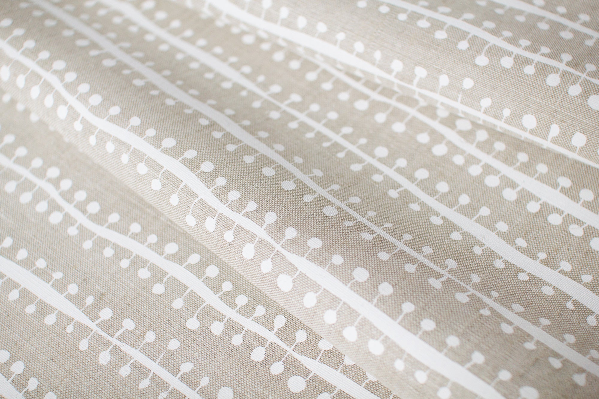 Buds in Snow on Oatmeal Curtain and blind sample
