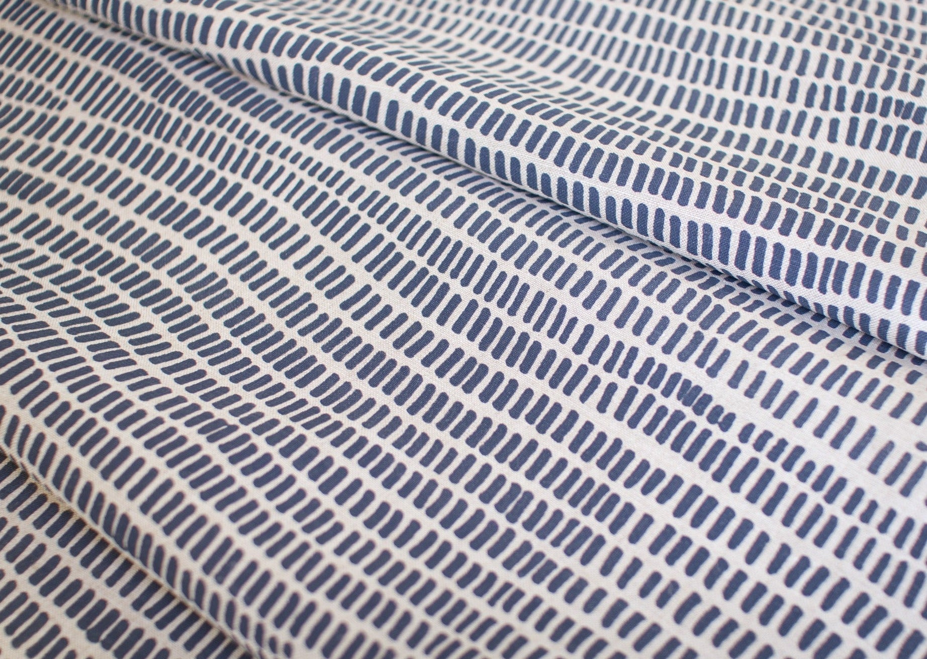 Grass in Bluestone on Oatmeal Curtain and blind sample