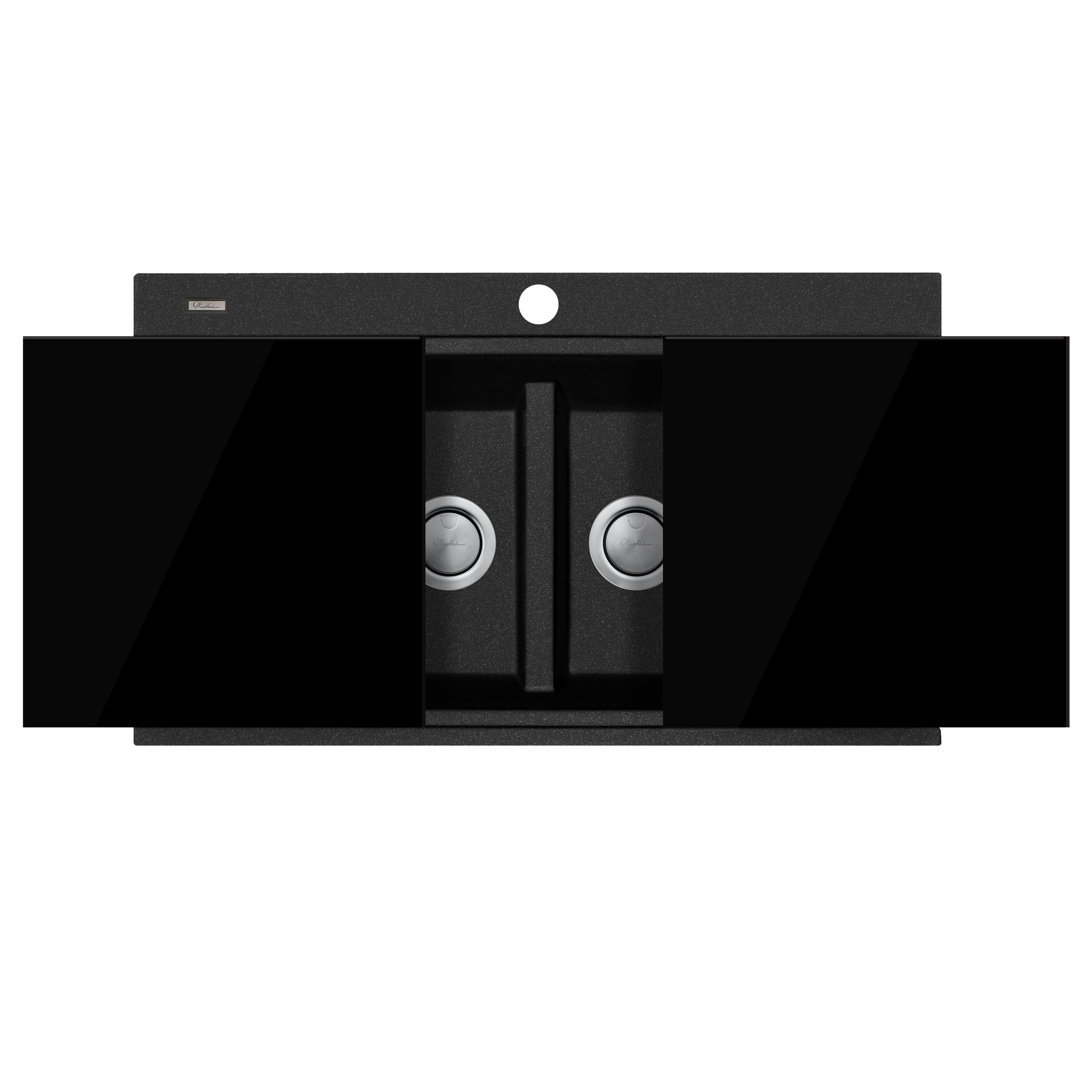 Santorini Black Double Bowl Topmount Sink With Glass Top